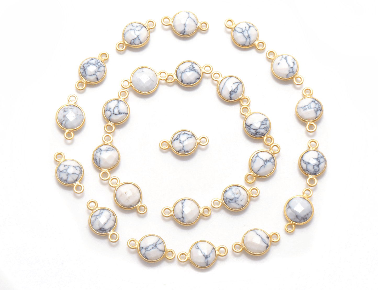 Howlite Round Gold Plated Closed Double Bail Bezel Connector