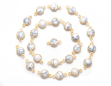 Howlite Round Gold Plated Closed Double Bail Bezel Connector