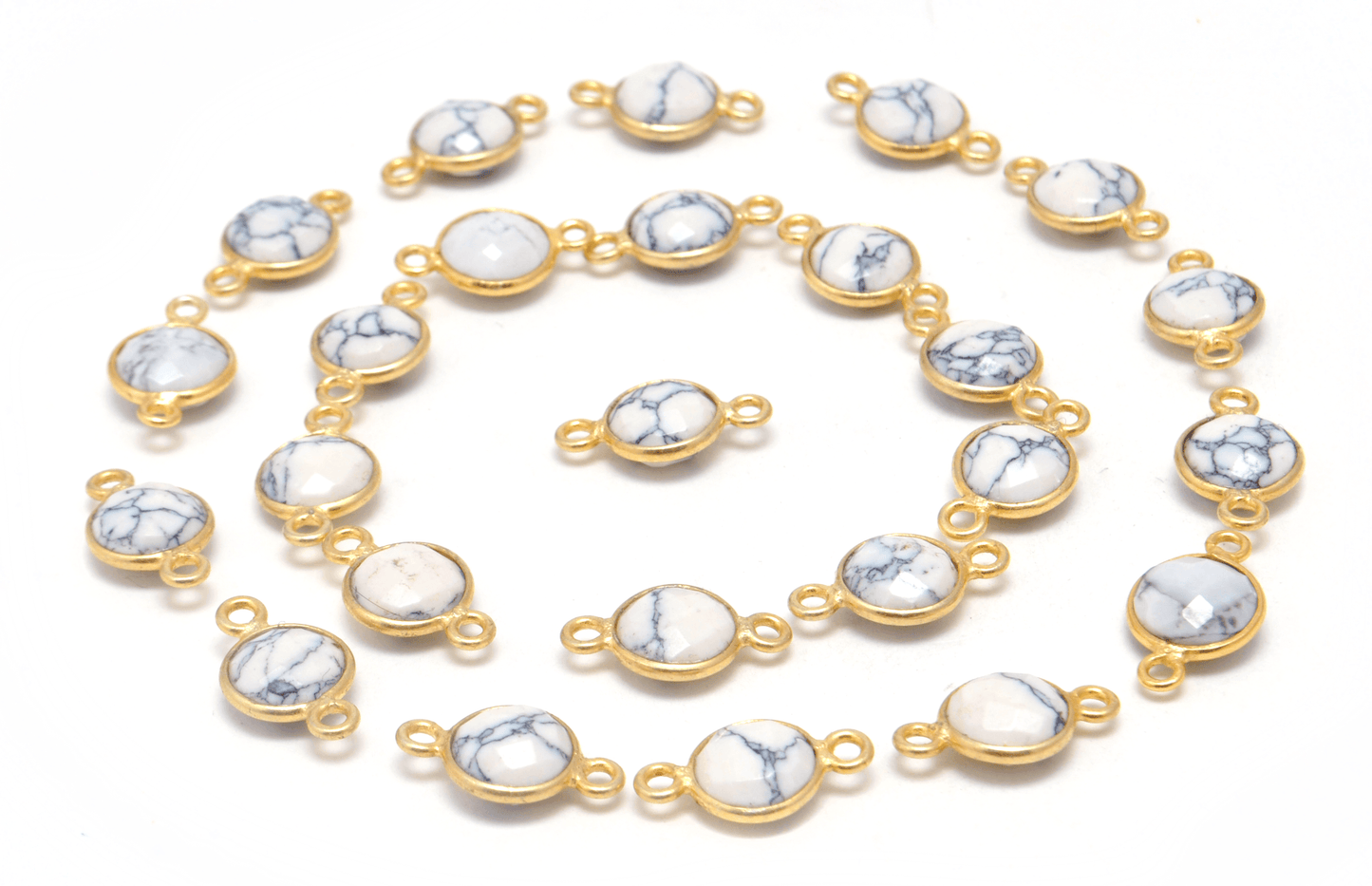 Howlite Round Gold Plated Closed Double Bail Bezel Connector