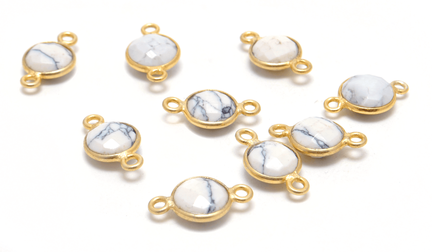 Howlite Round Gold Plated Closed Double Bail Bezel Connector