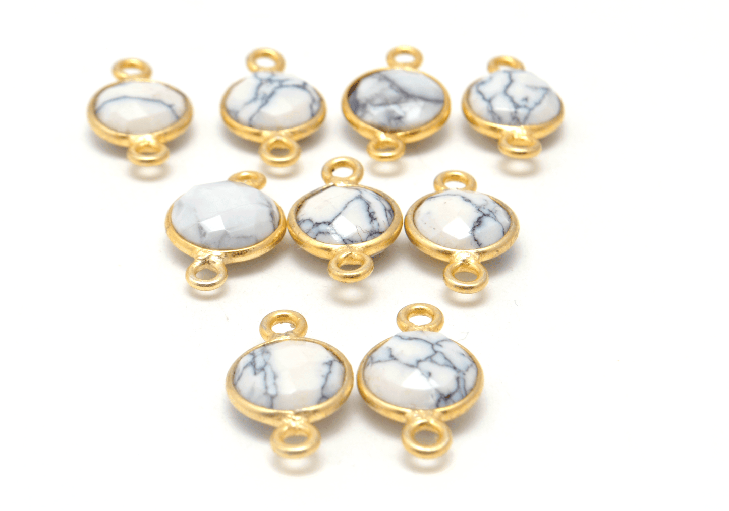 Howlite Round Gold Plated Closed Double Bail Bezel Connector