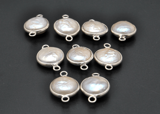 Pearl Round Double Bail Bezel Connector - view 3