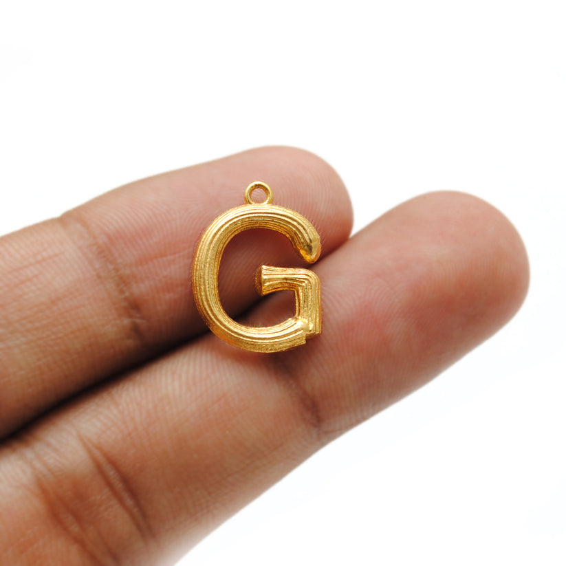 18k Solid Yellow Gold G Initial Letter Charm Pendant