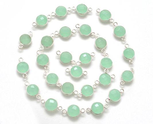 Aqua Chalcedony Round Double Bail Bezel Connector