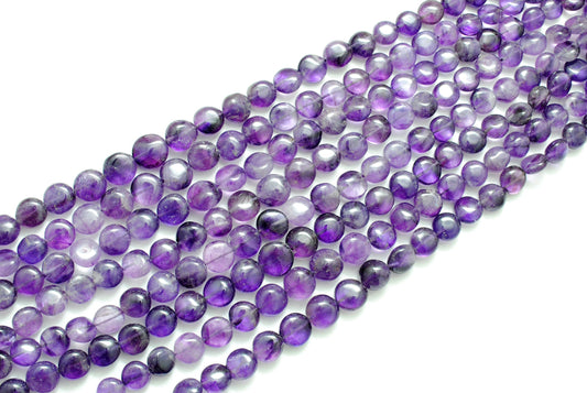 Natural Amethyst Coin Beads – Center Drilled 10-11 mm – 16" Strand DIY Gemstone Beads