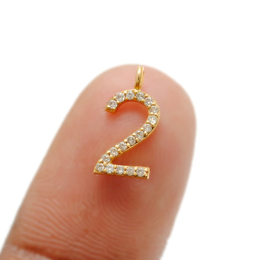14k Yellow Gold Diamond Number Charm 0-9, 12mm - view 3