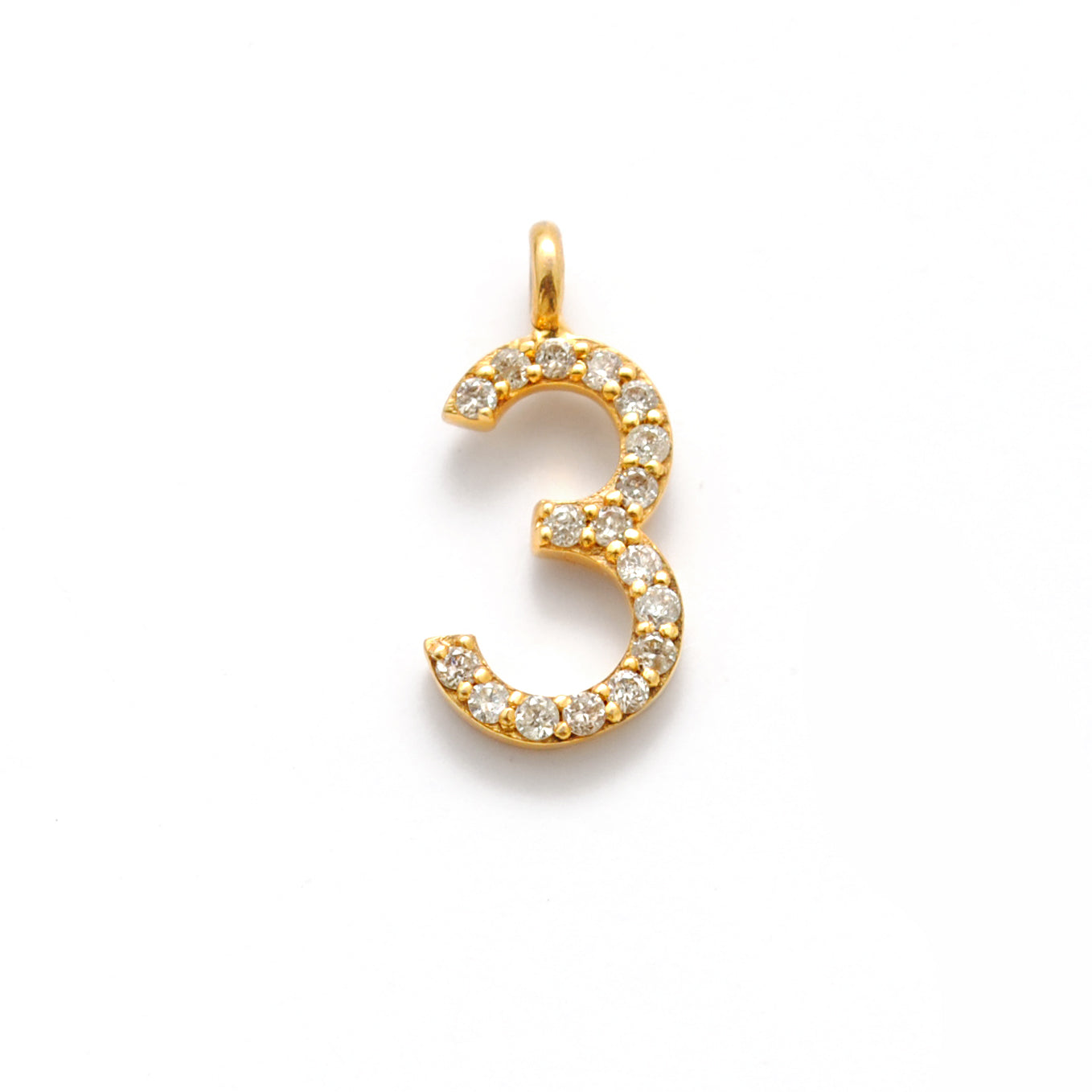 14k Solid Yellow Gold White Diamond 0-9 Number Charms