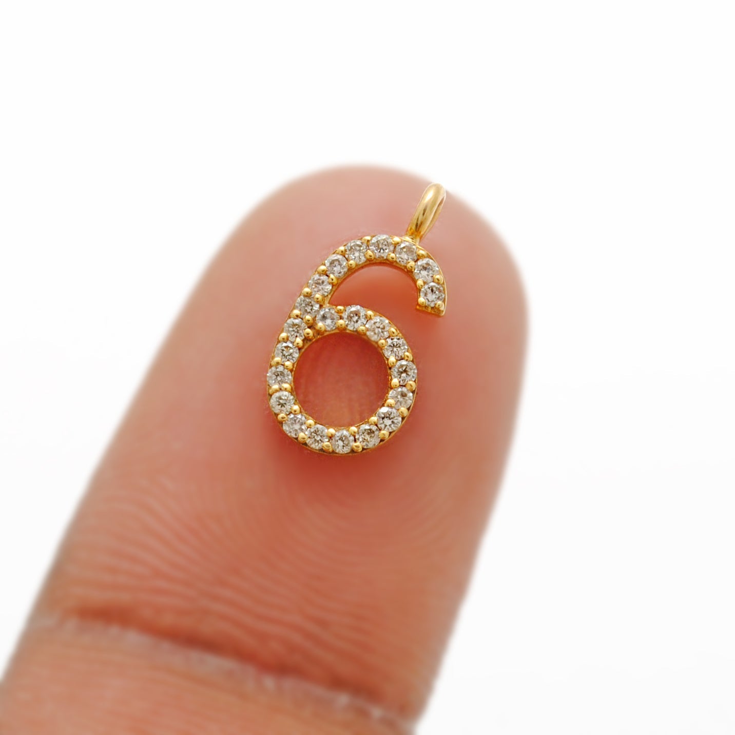 14k Solid Yellow Gold White Diamond 0-9 Number Charms