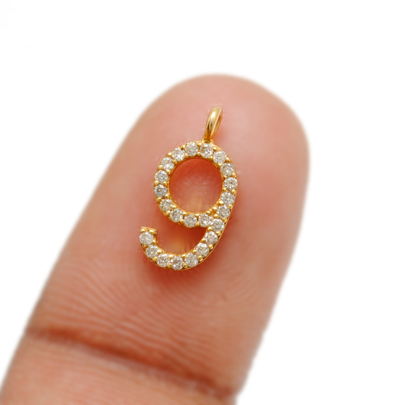 14k Solid Yellow Gold Pave Diamond 0-9 Number Charms - Sar Gems