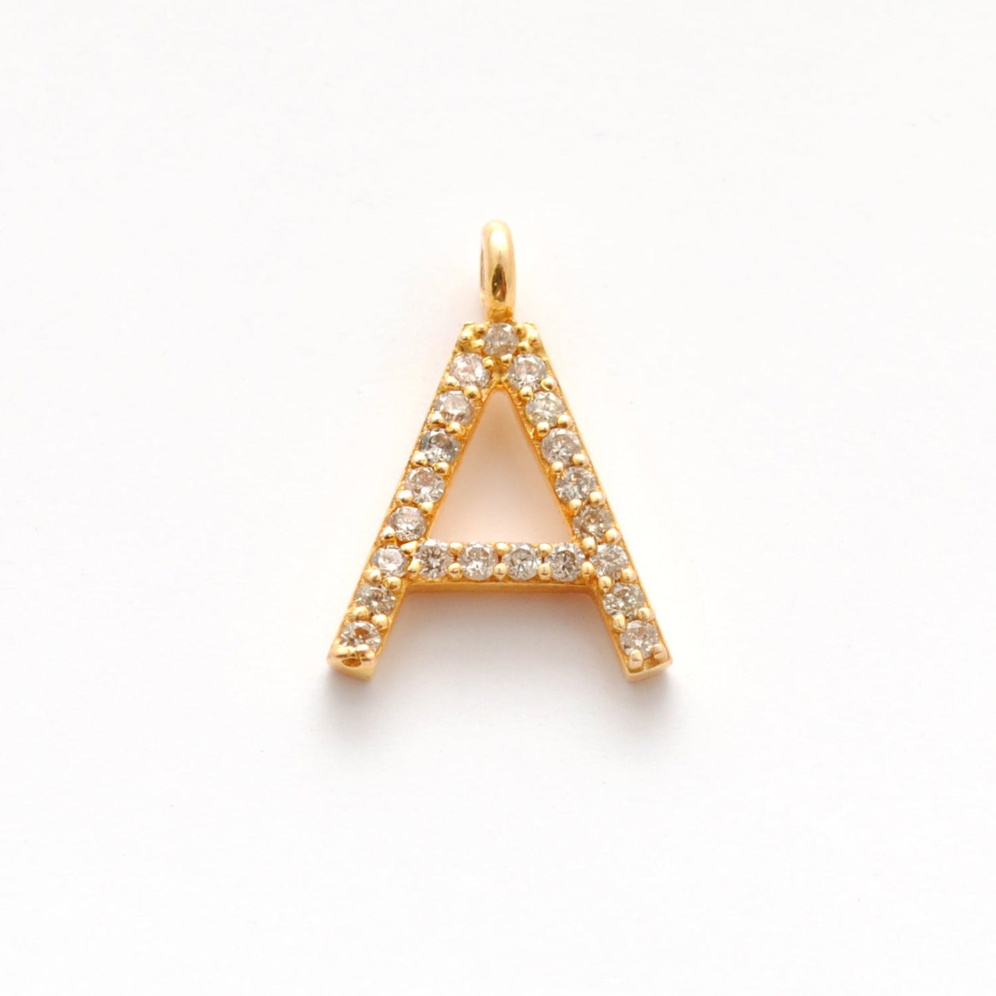 14k Yellow Gold White Diamond A Initial Letter Charm