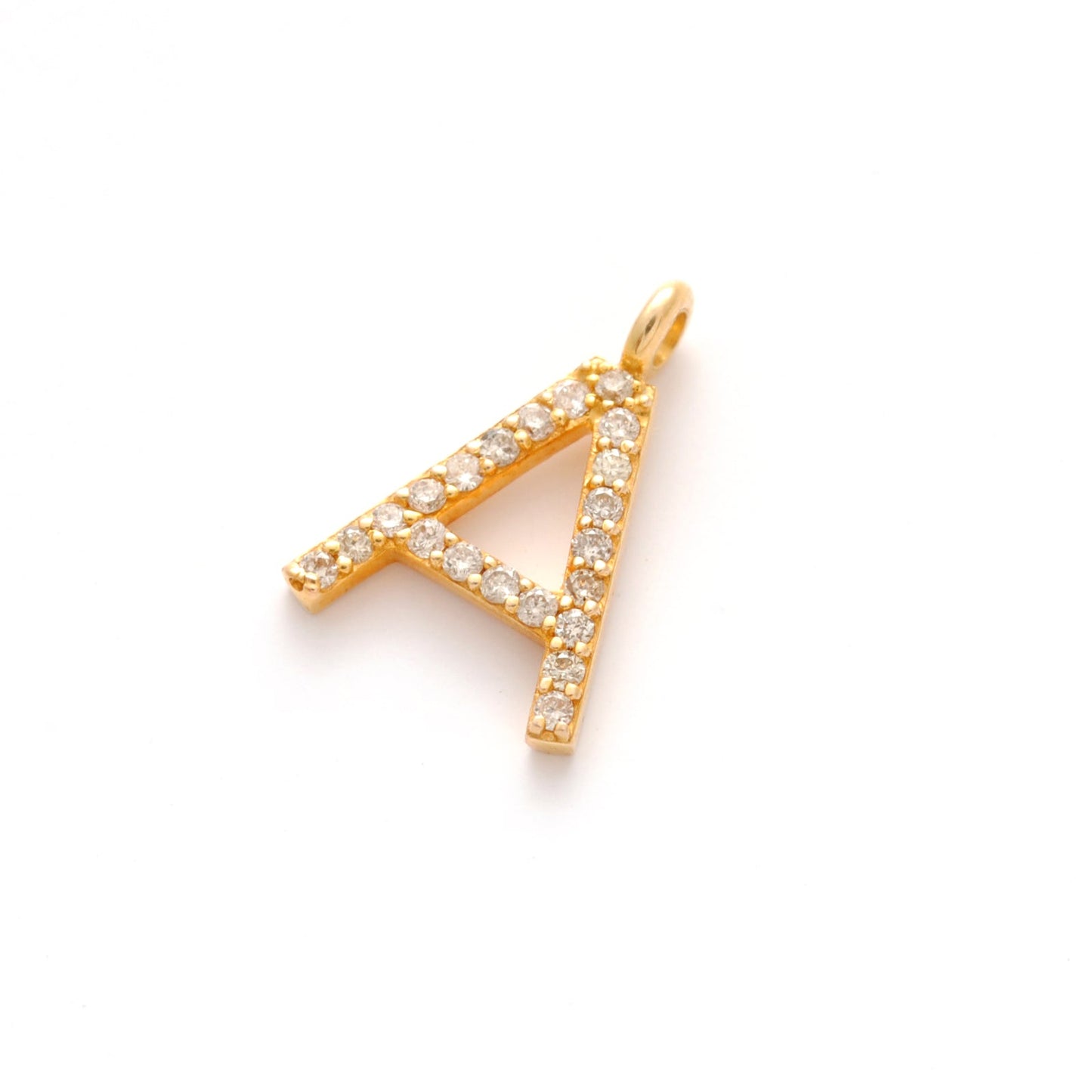 14k Yellow Gold White Diamond A Initial Letter Charm