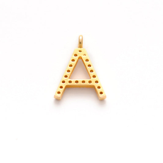 14k Yellow Gold White Diamond A Initial Letter Charm - view 3