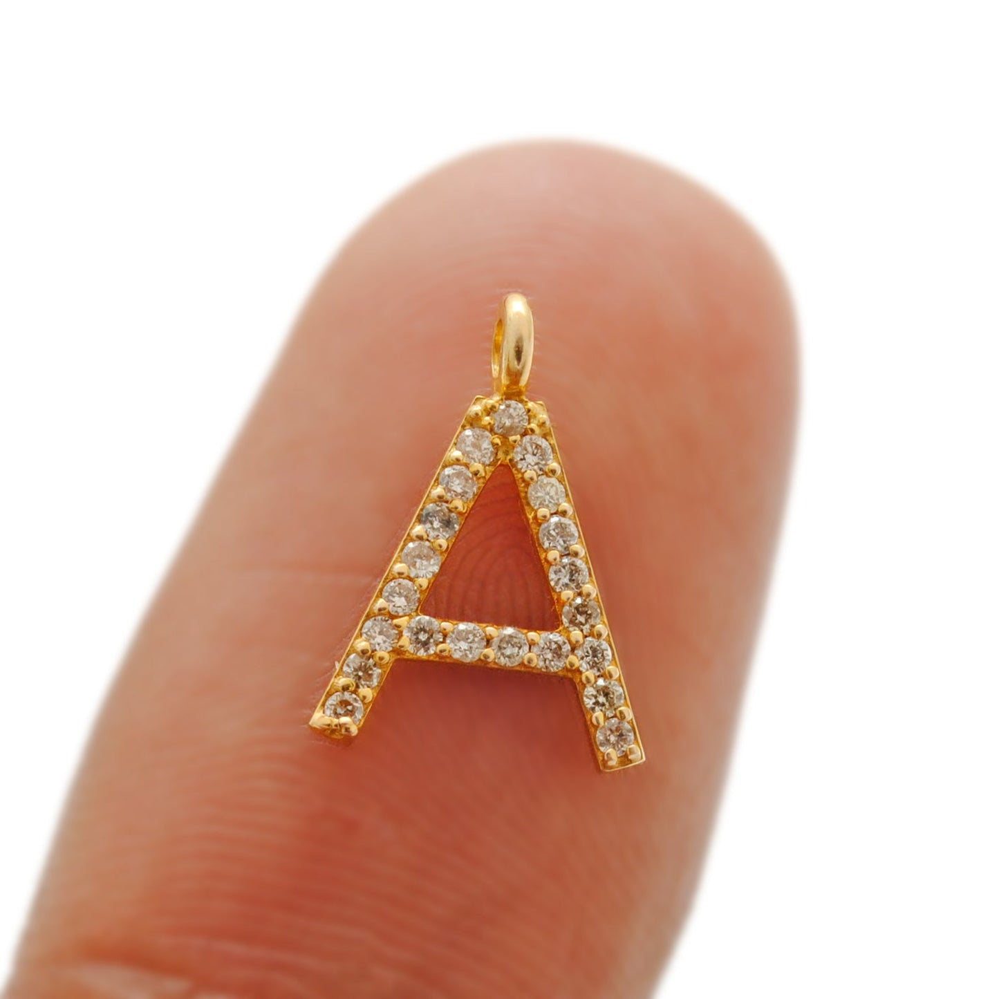 14k Yellow Gold White Diamond A Initial Letter Charm