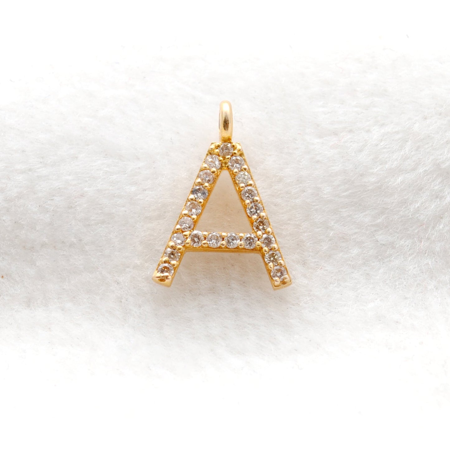 14k Yellow Gold White Diamond A Initial Letter Charm