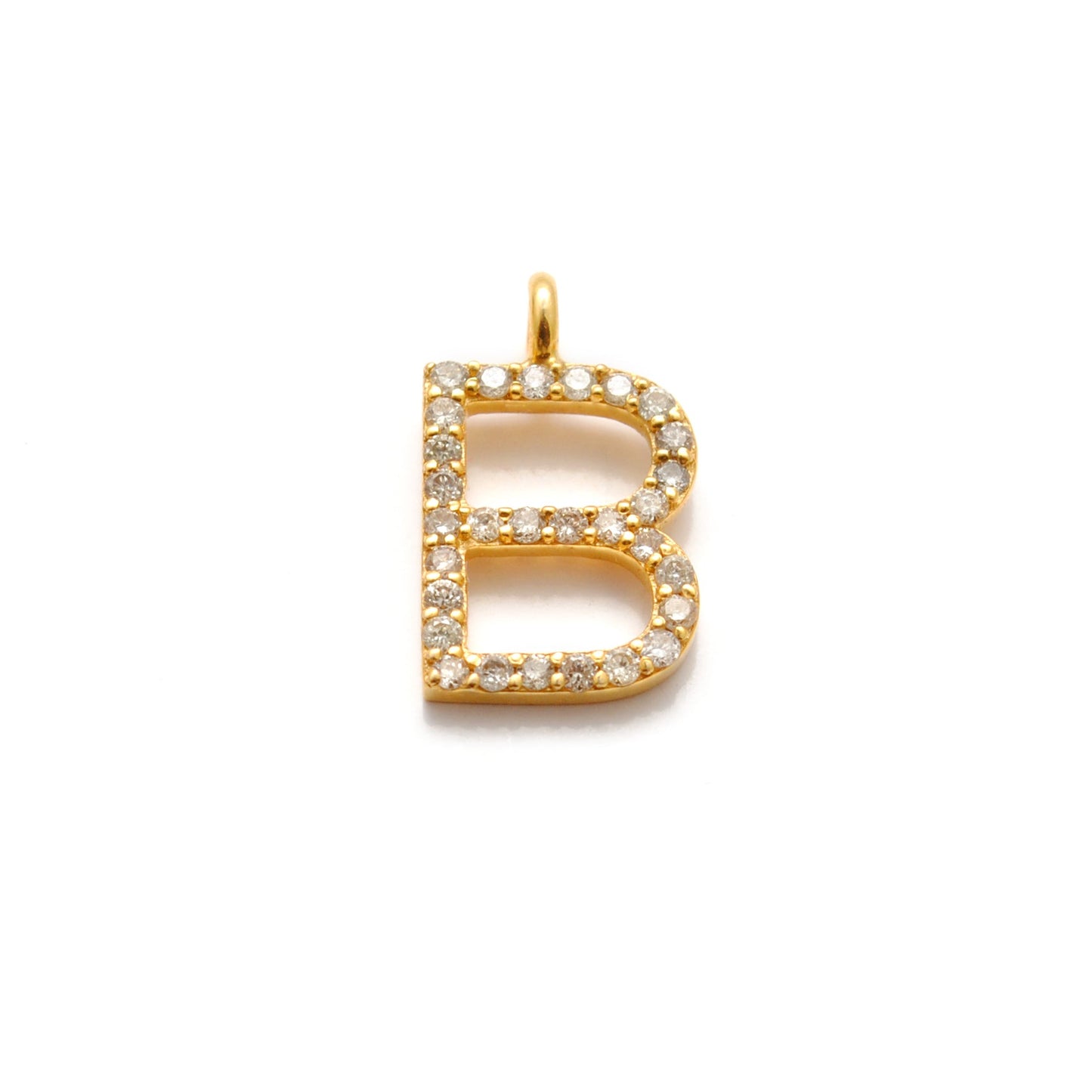 14k Yellow Gold White Diamond B Initial Alphabet Charm Pendant