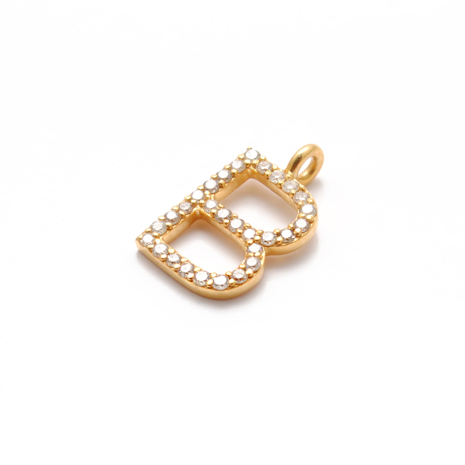 14k Yellow Gold White Diamond B Initial Alphabet Charm Pendant
