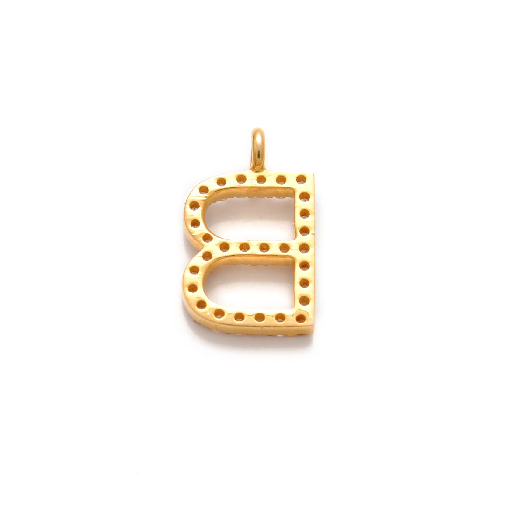 14k Yellow Gold White Diamond B Initial Alphabet Charm Pendant