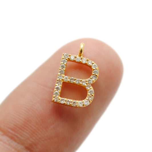 14k Yellow Gold White Diamond B Initial Alphabet Charm Pendant