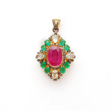 925 Silver Ruby, Emerald & Topaz Pendant with Pavé Diamond Accents