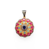 925 Sterling Silver Pave Diamond Pendant with Ruby, Blue Topaz, Sapphire & Peridot