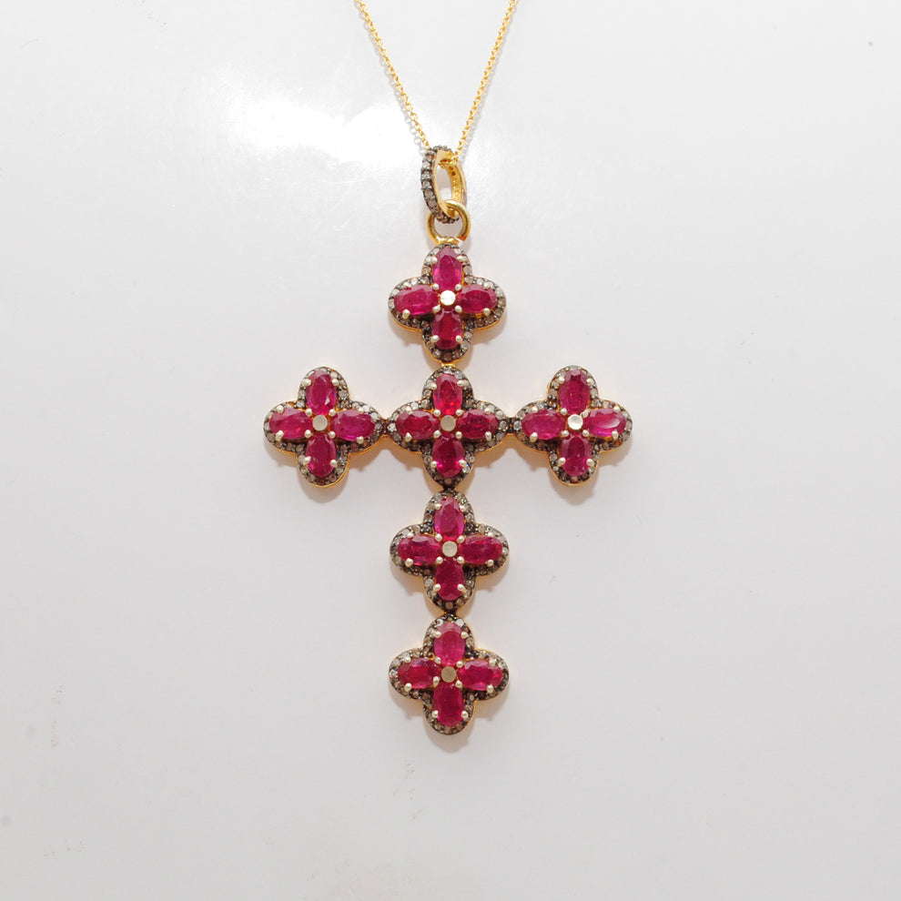 Ruby & Pavé Diamond Pendant – Gold Plated Sterling Silver