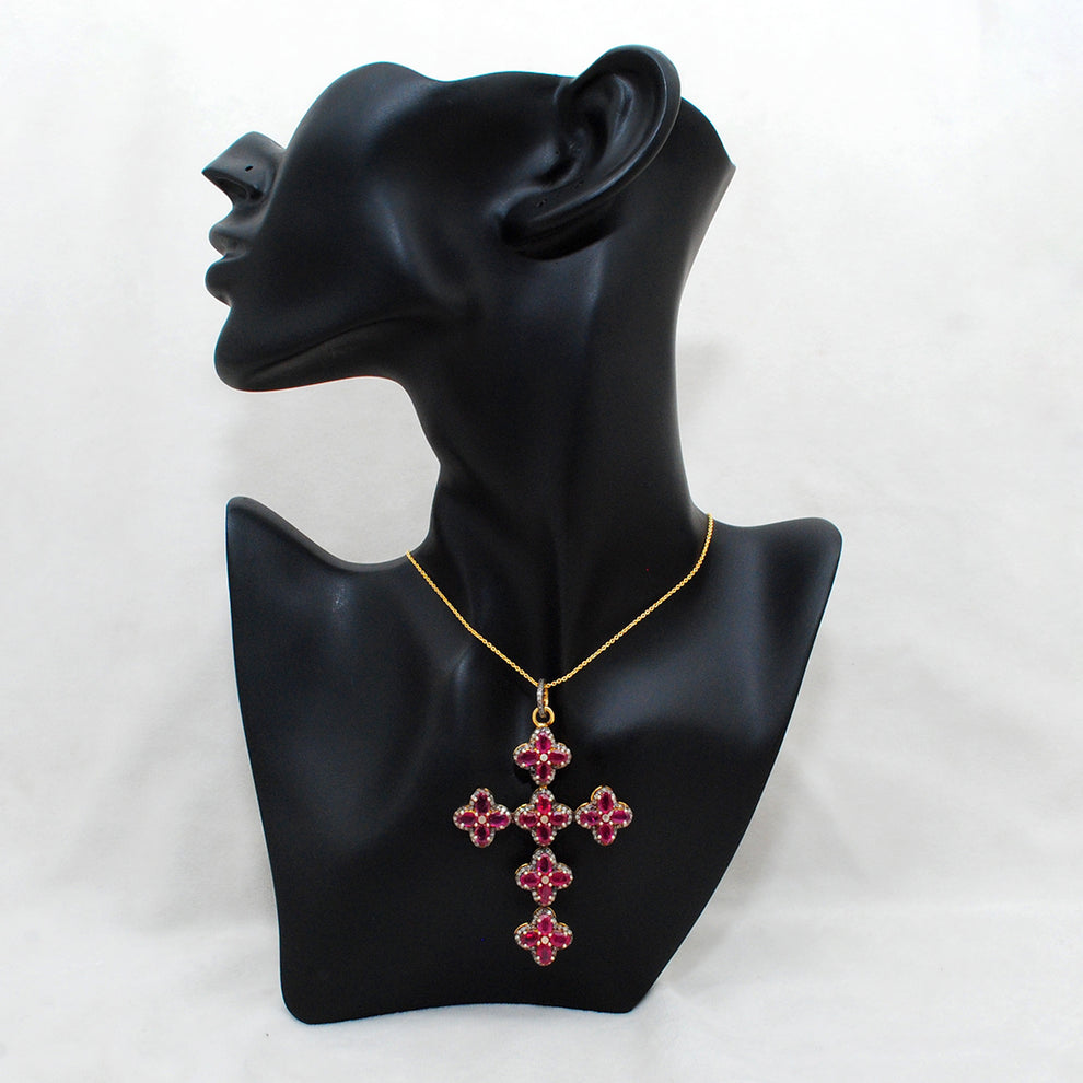 Ruby & Pavé Diamond Pendant – Gold Plated Sterling Silver