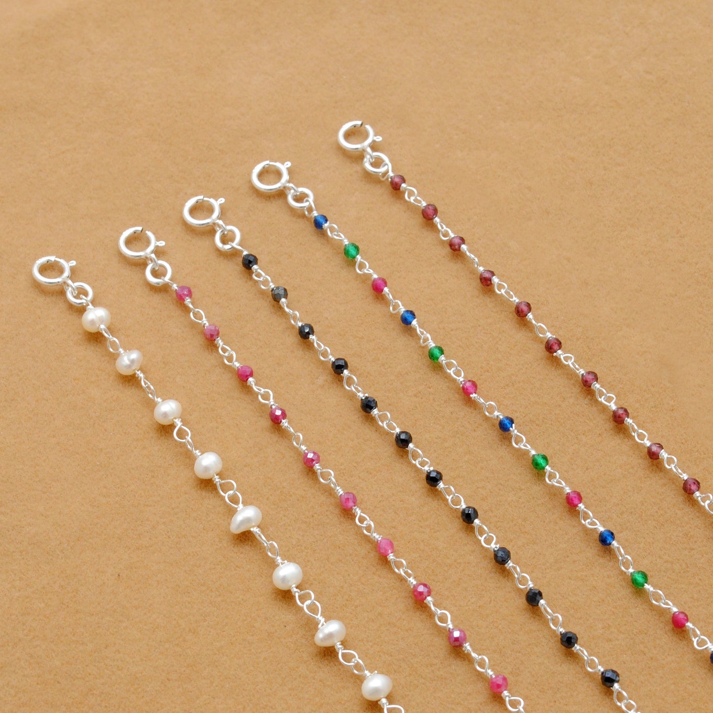 925 Sterling Silver Garnet, Pearl & Multi Gemstone Rosary Beaded Necklace - Sar Gems