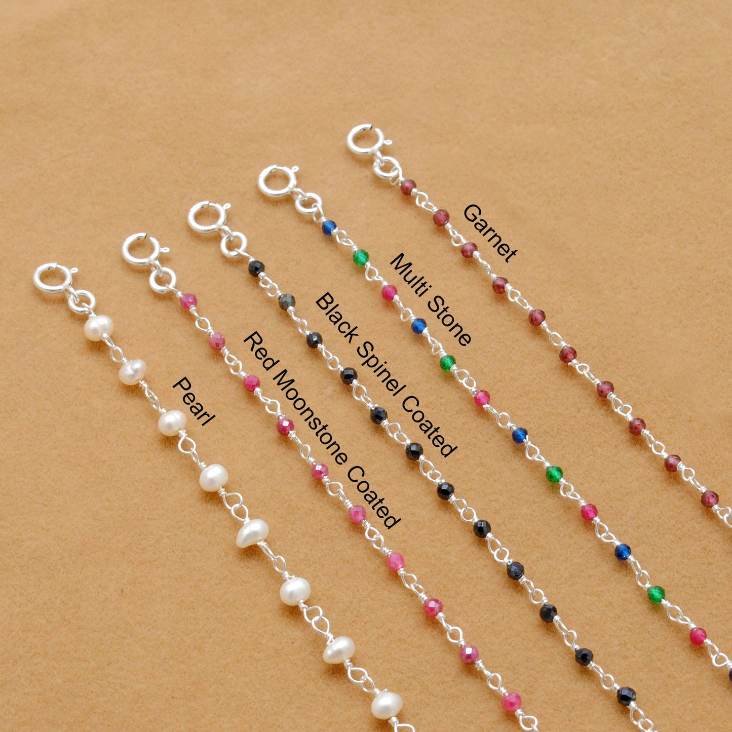 925 Sterling Silver Garnet, Pearl & Multi Gemstone Rosary Beaded Necklace - Sar Gems