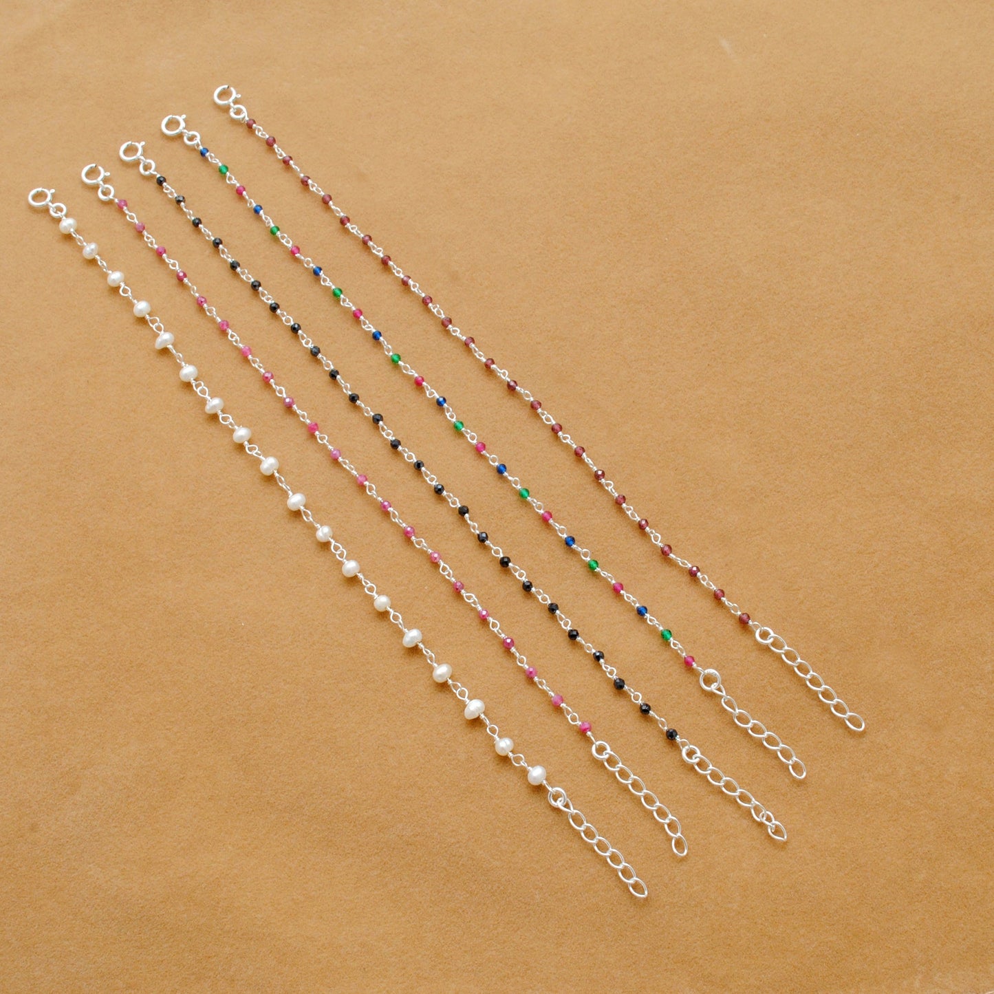 925 Sterling Silver Garnet, Pearl & Multi Gemstone Rosary Beaded Necklace - Sar Gems