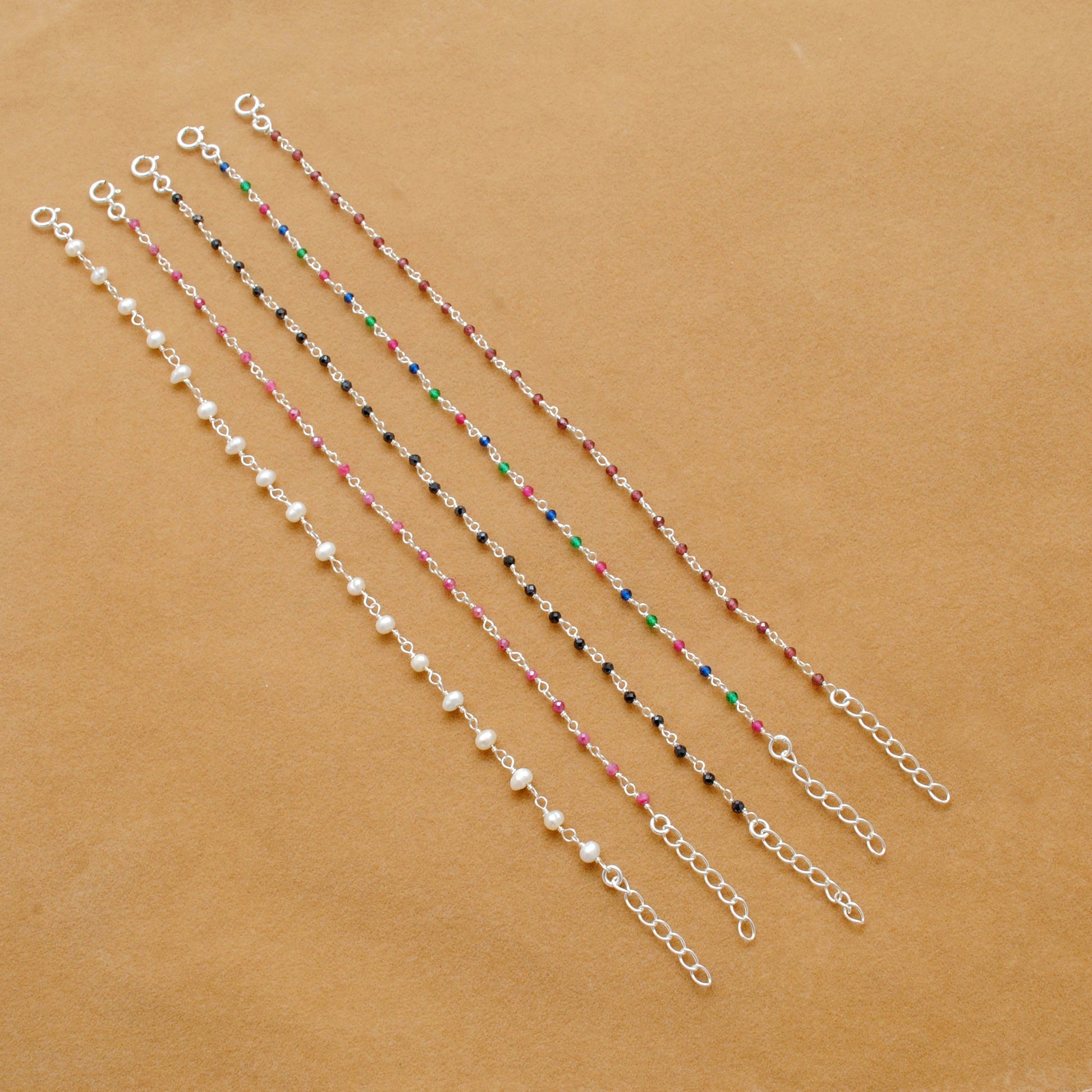 925 Sterling Silver Garnet, Pearl & Multi Gemstone Rosary Beaded Necklace - Sar Gems