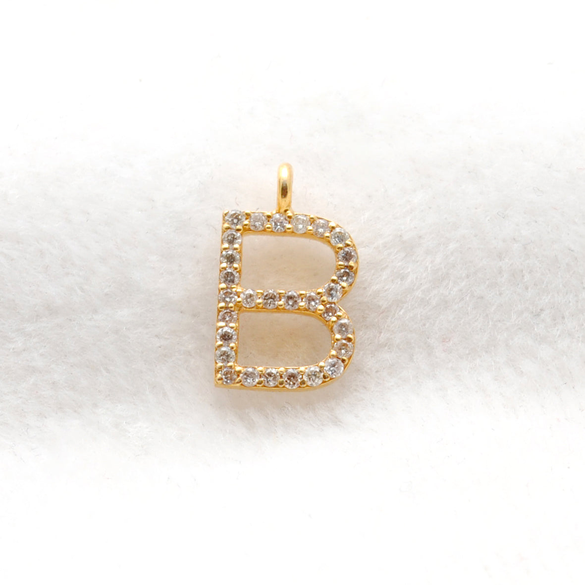 14k Yellow Gold White Diamond B Initial Alphabet Charm Pendant