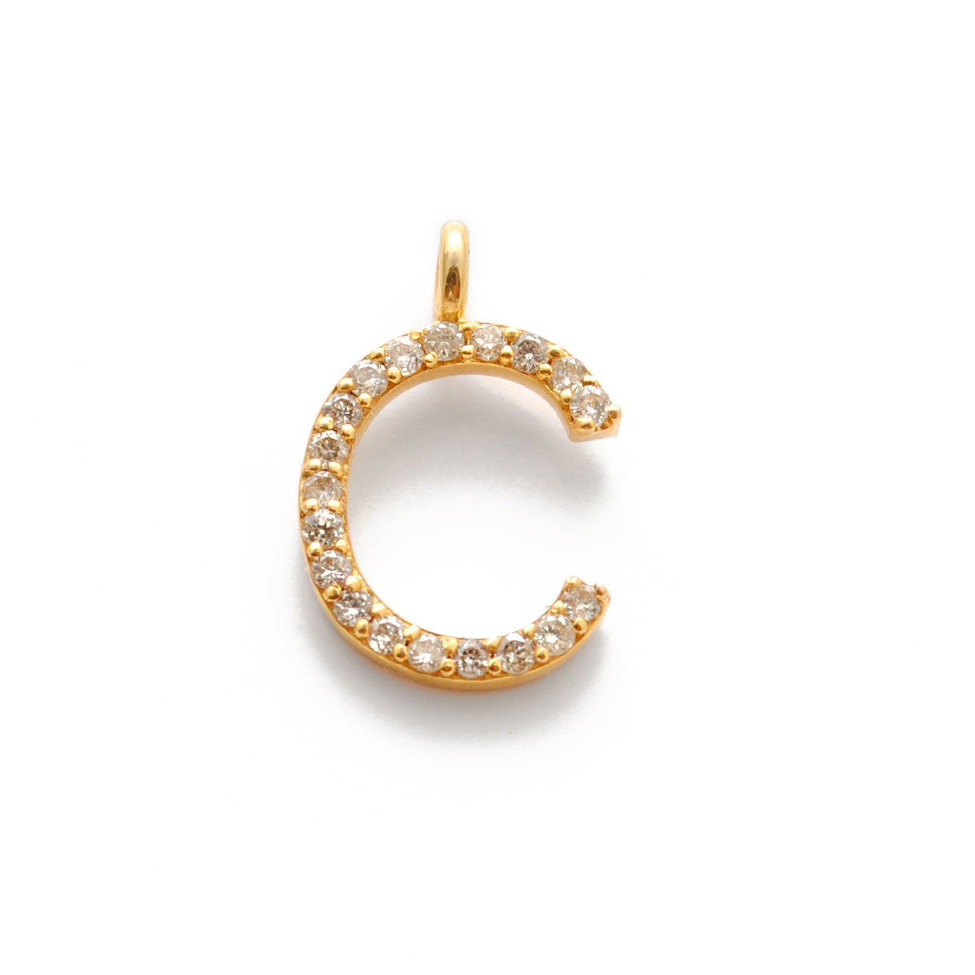 14k Solid Yellow Gold White Diamond C Initial Alphabet Charm