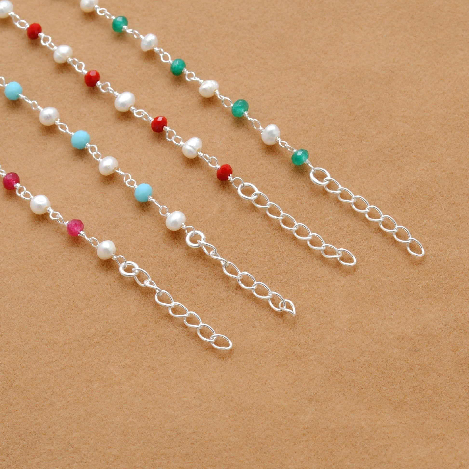 925 Sterling Silver Pearl with Multi-Gemstone Beaded Bracelet – Boho Jewelry - Sar Gems