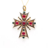 Ruby, Blue Topaz & Sapphire Pavé Diamond Pendant – Sterling Silver Gold Plated
