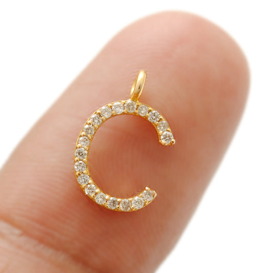 14k Solid Yellow Gold White Diamond C Initial Alphabet Charm