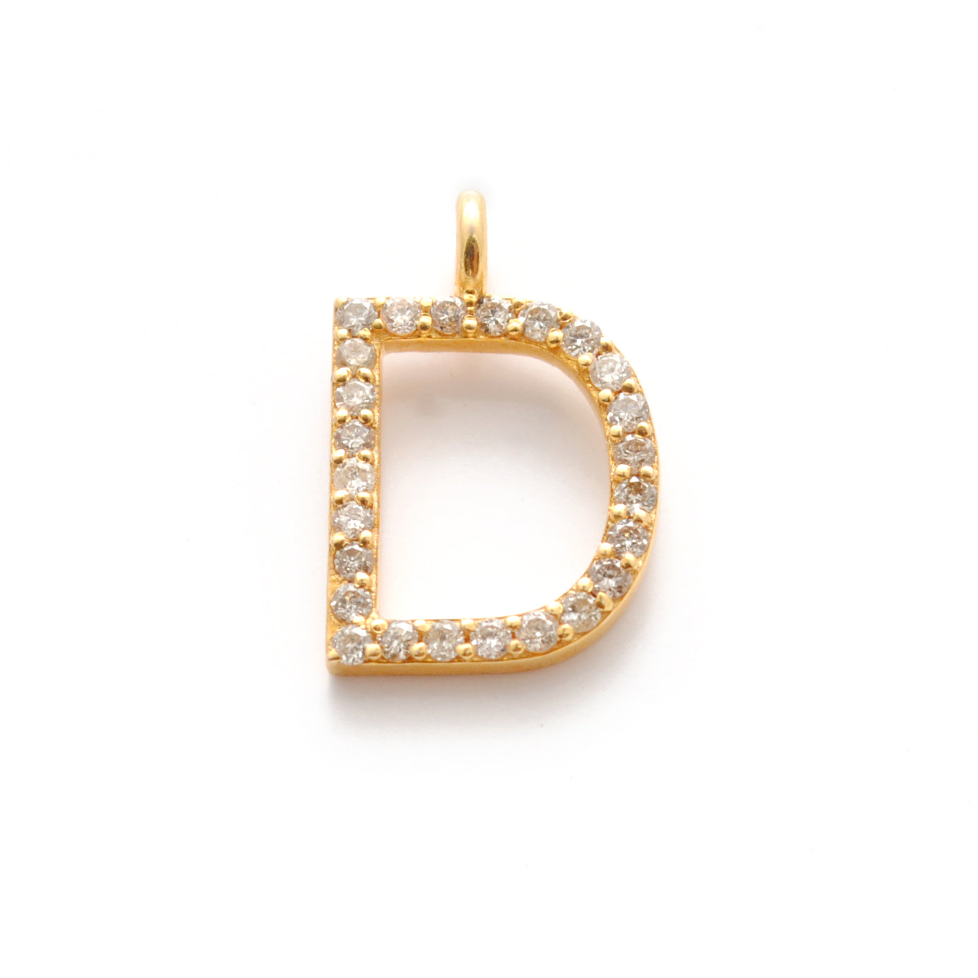 14k Yellow Gold White Diamond D Initial Letter Charm