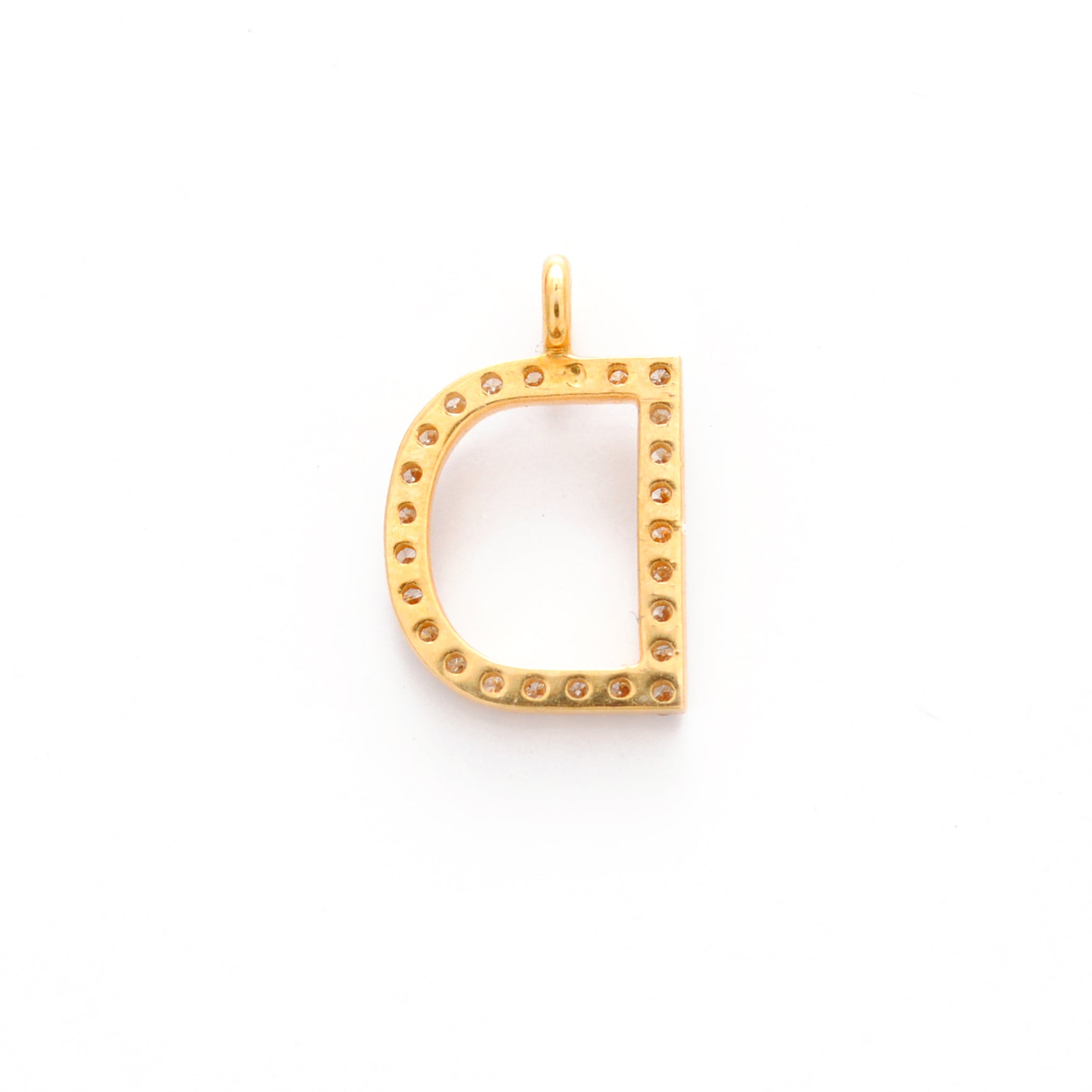14k Yellow Gold White Diamond D Initial Letter Charm