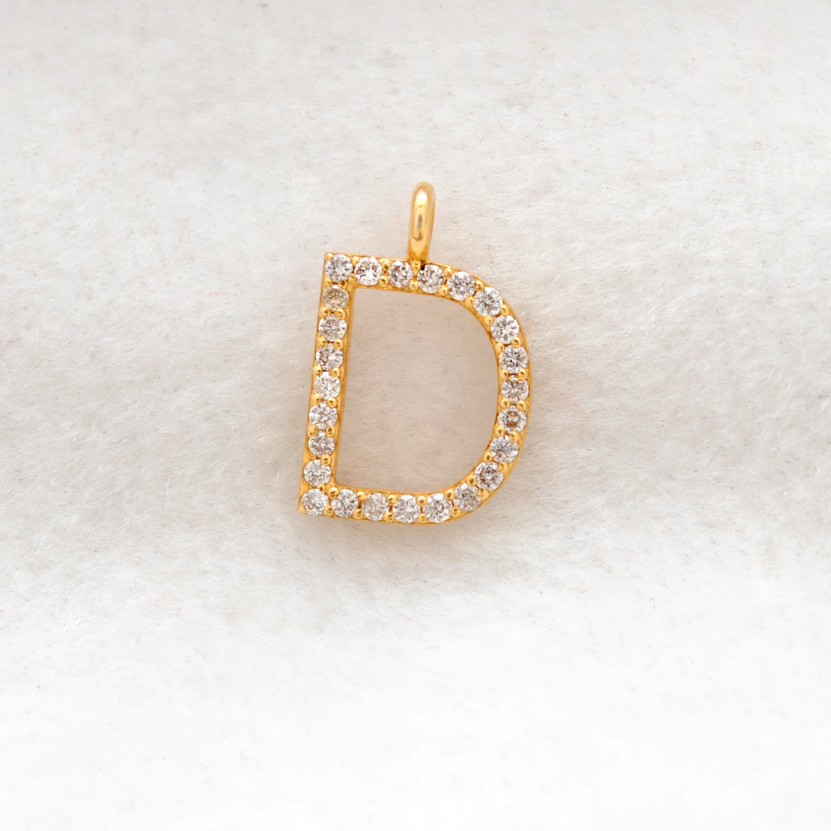14k Yellow Gold White Diamond D Initial Letter Charm