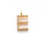 14k Solid Yellow Gold White Diamond E Initial Alphabet Charm Pendant