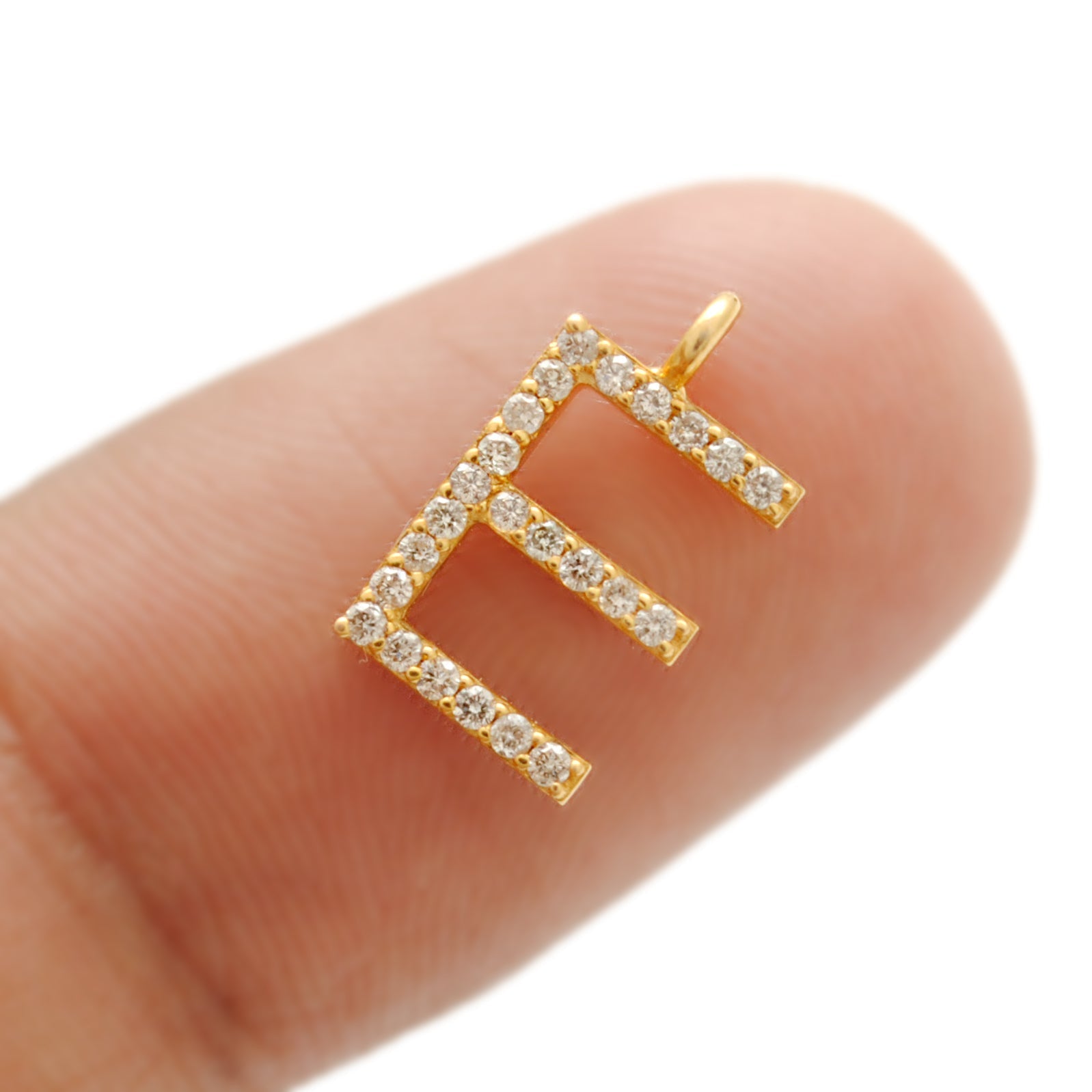 14k Solid Yellow Gold White Diamond E Initial Alphabet Charm Pendant