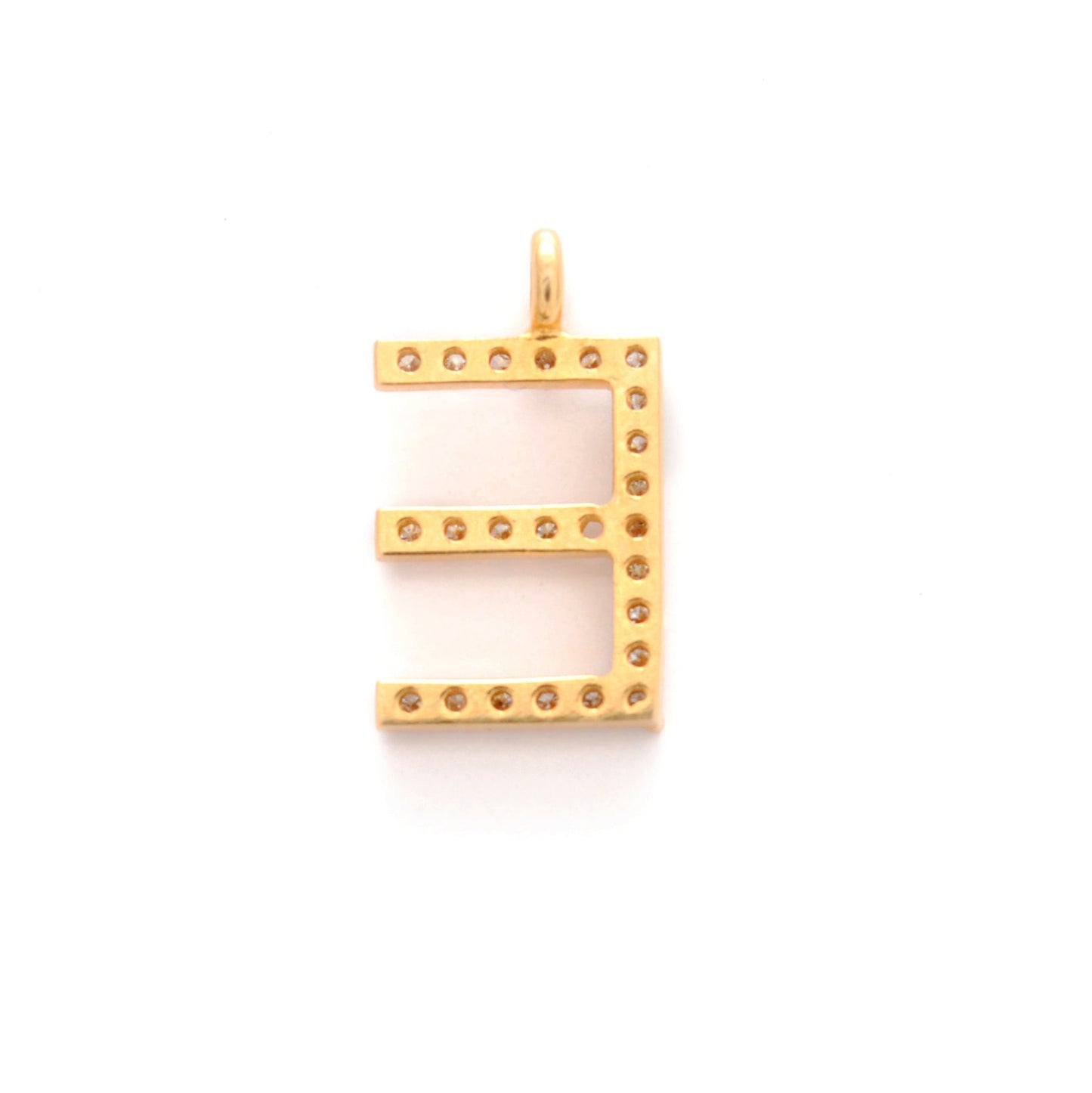 14k Solid Yellow Gold White Diamond E Initial Alphabet Charm Pendant