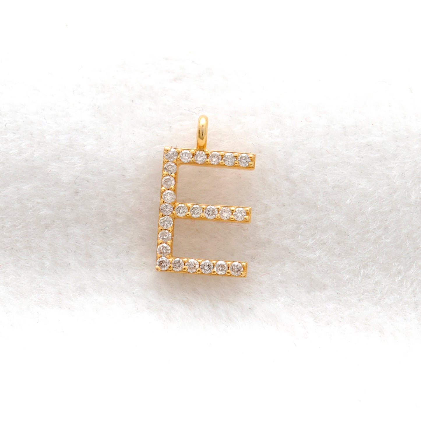 14k Solid Yellow Gold White Diamond E Initial Alphabet Charm Pendant