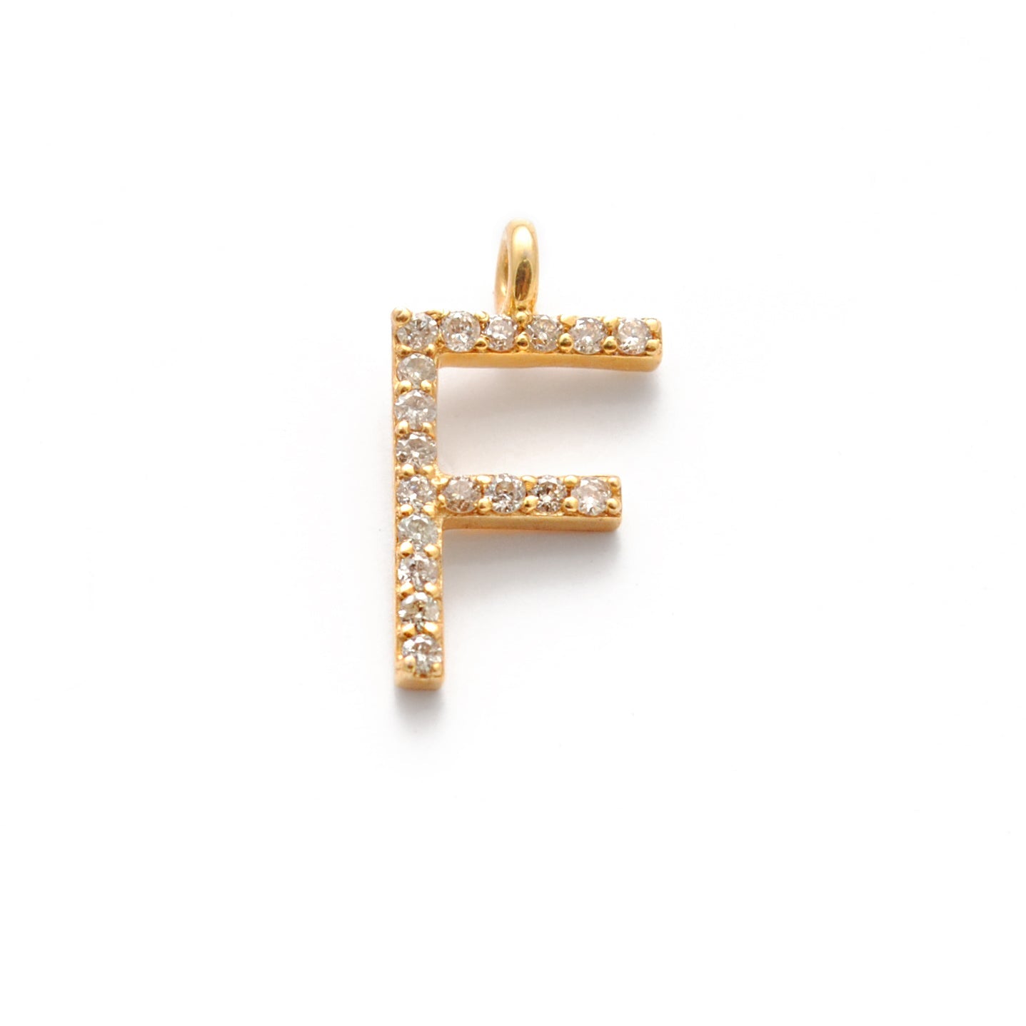 14k Yellow Gold White Diamond F Initial Alphabet Charm Pendant