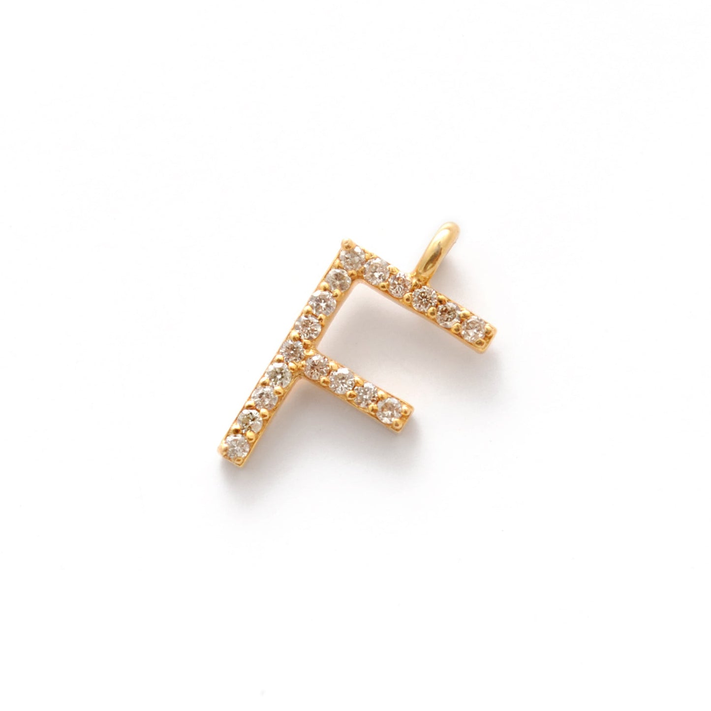 14k Yellow Gold Pave Diamond F Initial Letter Charm - Sar Gems