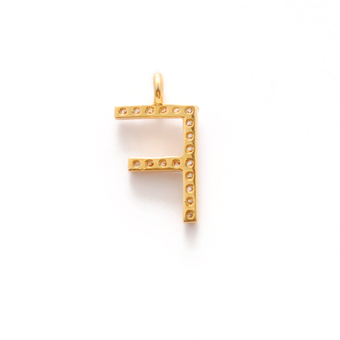 14k Yellow Gold White Diamond F Initial Alphabet Charm Pendant