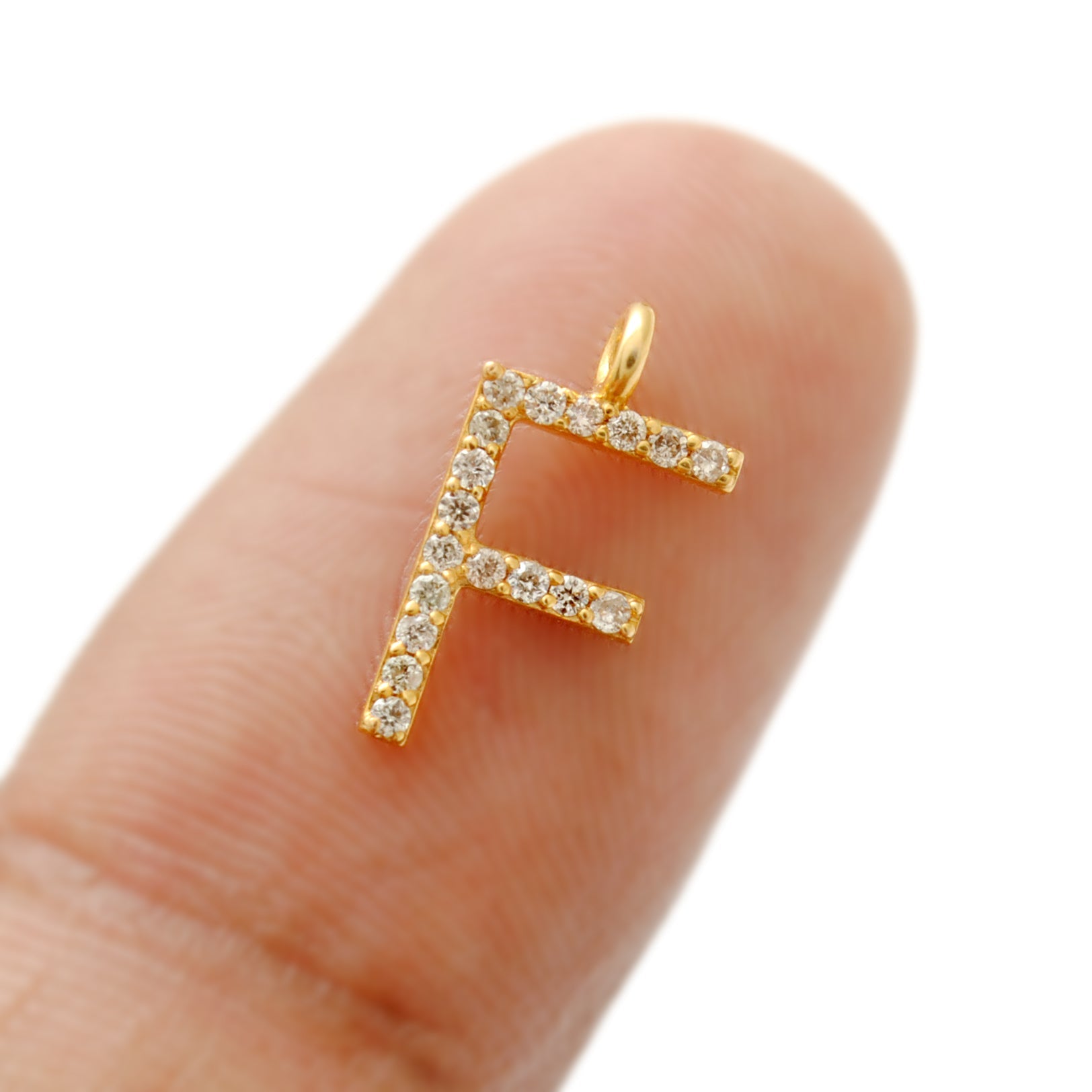 14k Yellow Gold Pave Diamond F Initial Letter Charm - Sar Gems