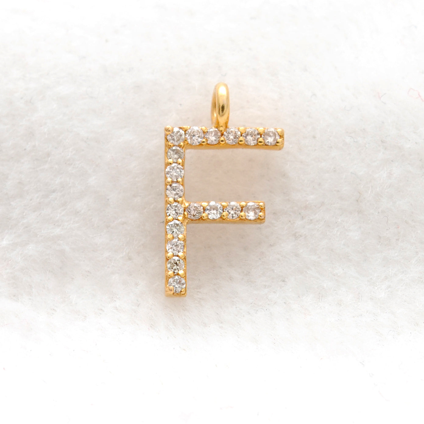 14k Yellow Gold White Diamond F Initial Alphabet Charm Pendant