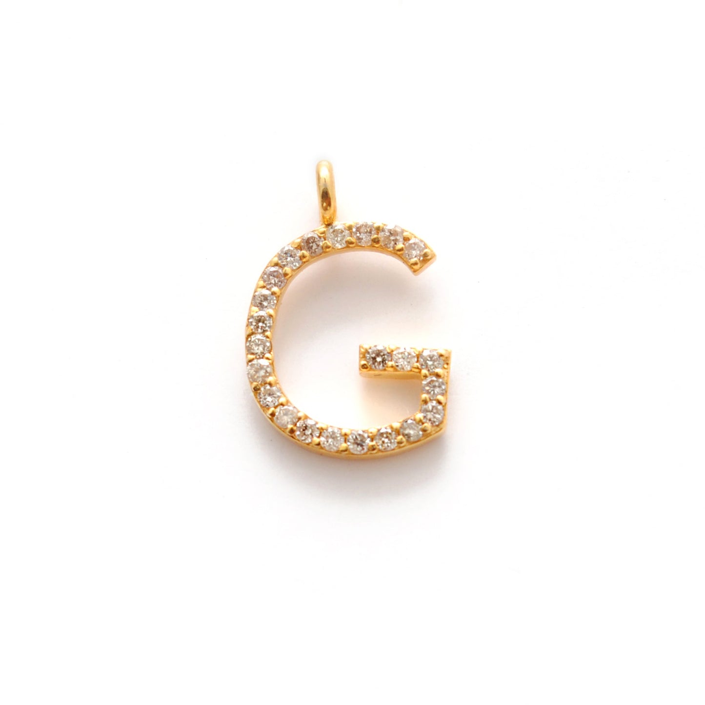 14k Yellow Gold White Diamond G Initial Alphabet Charm Pendant