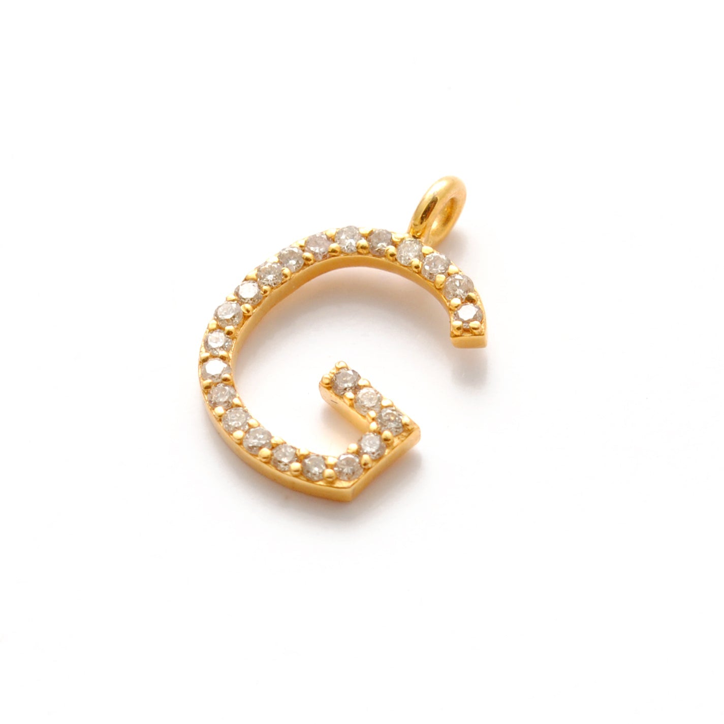 14k Yellow Gold White Diamond G Initial Alphabet Charm Pendant
