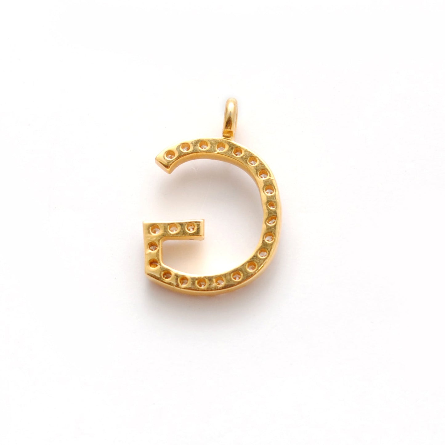14k Yellow Gold White Diamond G Initial Alphabet Charm Pendant